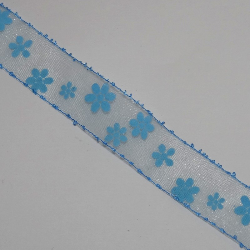 Ruban mousseline à fleurs bleues Ruban mousseline à fleurs bleues