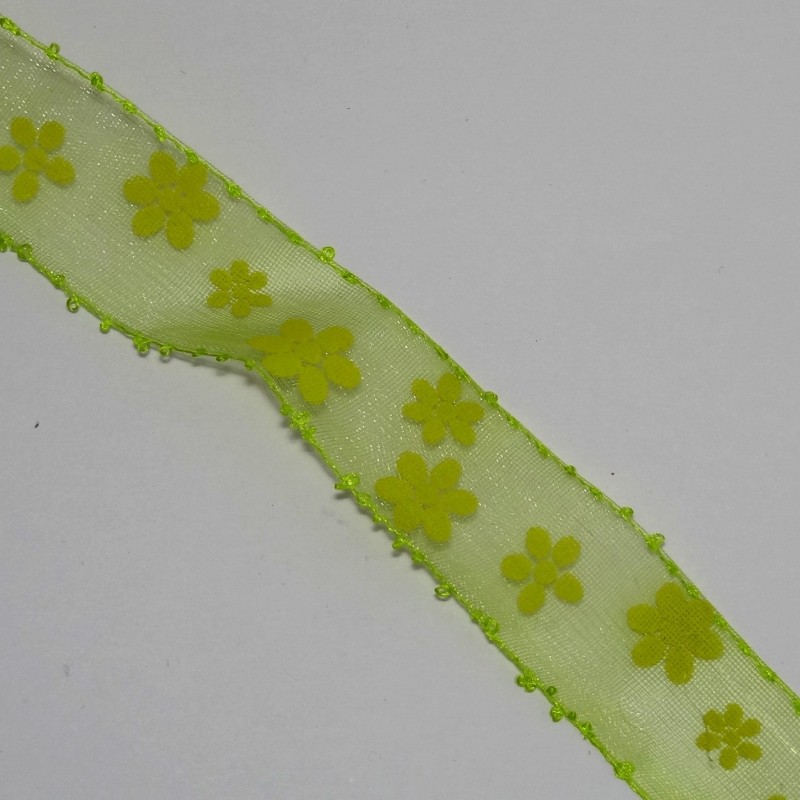 Ruban mousseline à fleurs vertes Ruban mousseline à fleurs vertes