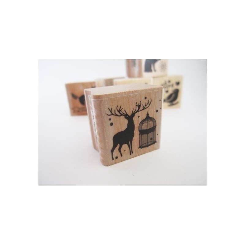 Tampon bois : Cerf et cage Tampon bois : Cerf et cage