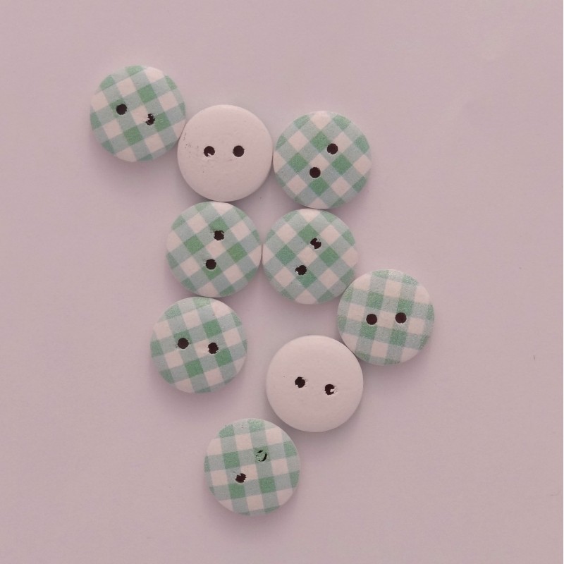 Bouton en bois sérigraphié : Vichy vert tendre Bouton en bois sérigraphié : Vichy vert tendre