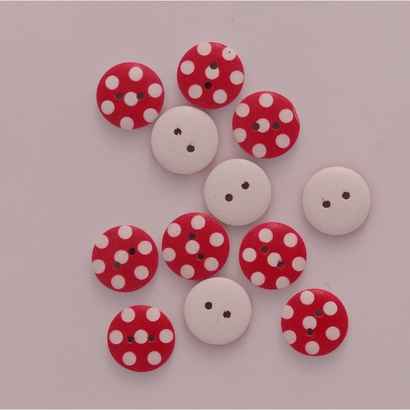 Bouton en bois sérigraphié : Rouge à pois Bouton en bois sérigraphié : Rouge à pois