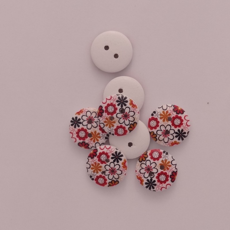 Bouton en bois sérigraphié : Blanc à fleurs Automnales Bouton en bois sérigraphié : Blanc à fleurs Automnales