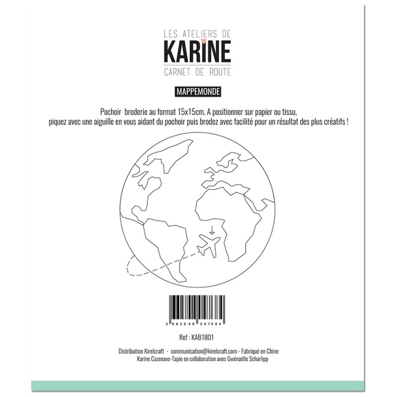 Pochoir Broderie Mappemonde - Les Ateliers de Karine Pochoir Broderie Mappemonde - Les Ateliers de Karine