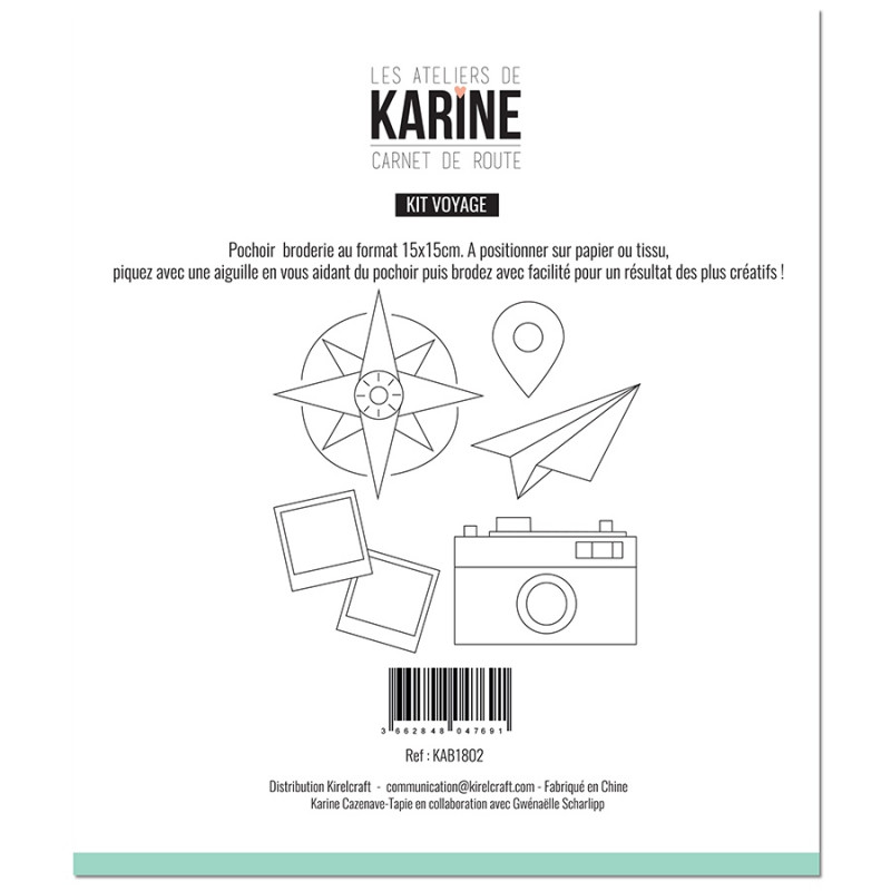 Pochoir Broderie Kit voyage - Les Ateliers de Karine Pochoir Broderie Kit voyage - Les Ateliers de Karine